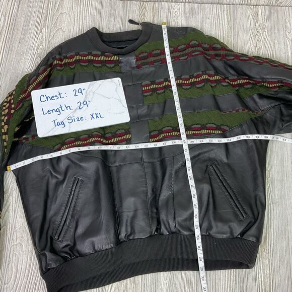 Vintage Ledge New York Milano Leather Knit Pullover Bomber Jacket Size XXL Green - Picture 11 of 12